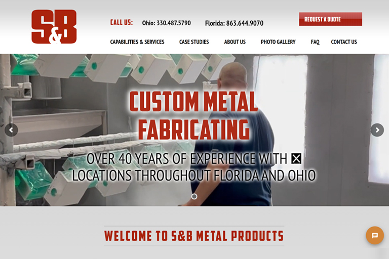 S&B Metal Products homepage S&B Metal Products homepage
